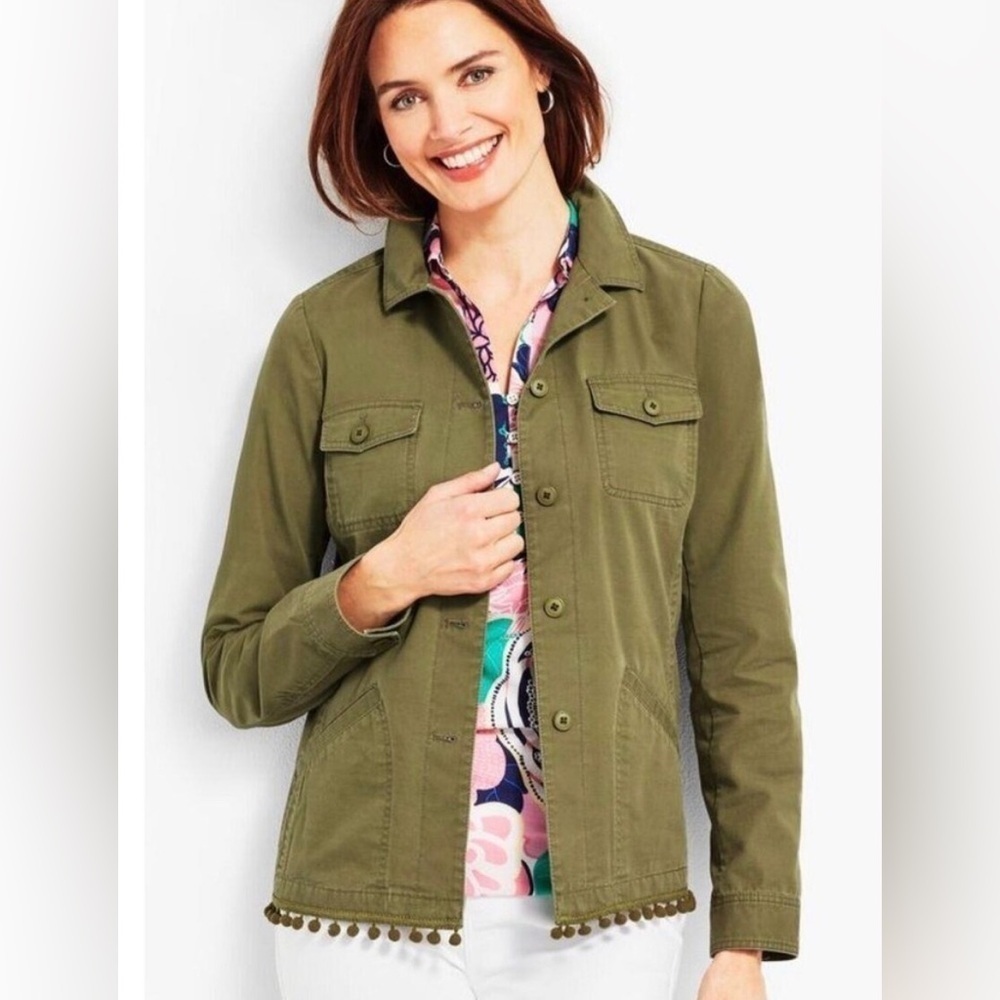 Talbots POM-POM TWILL JACKET green women large